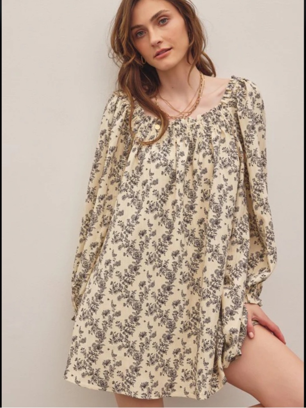 In February Off the Shoulder Floral Print Babydoll Mini Dress Medium